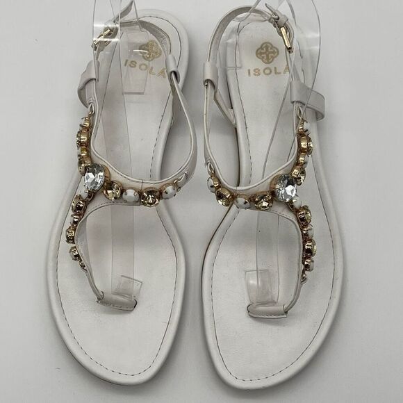 ISOLA Sandal Women’s Size 10 White Leather Rhinestone Thong Slingback Flat - Picture 14 of 14